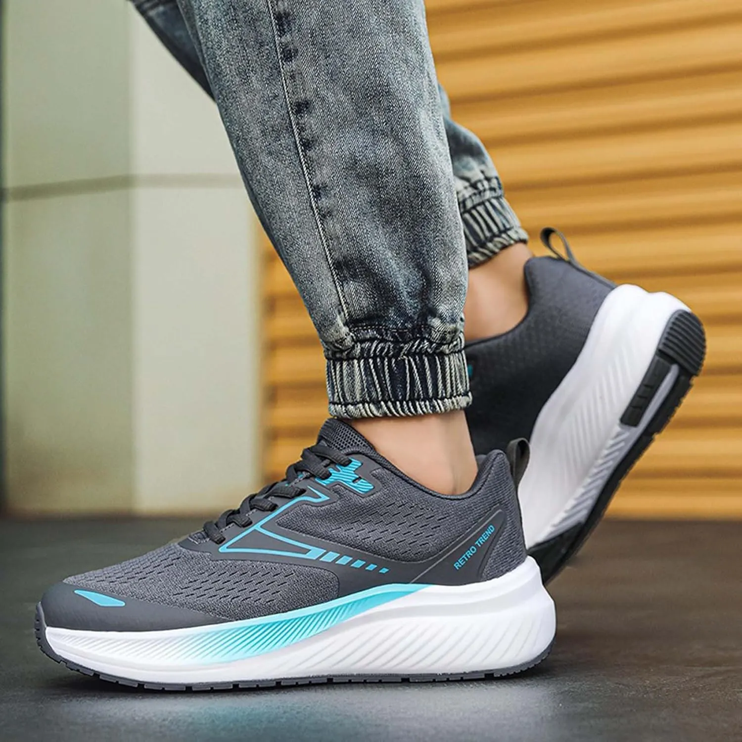 Men's Sports Running Shoes Fashion Sneakers Summer Breathable Mesh Walking Road Jogging Shoes Ladies Lace Up Lightweight Casual Walking Sneakers