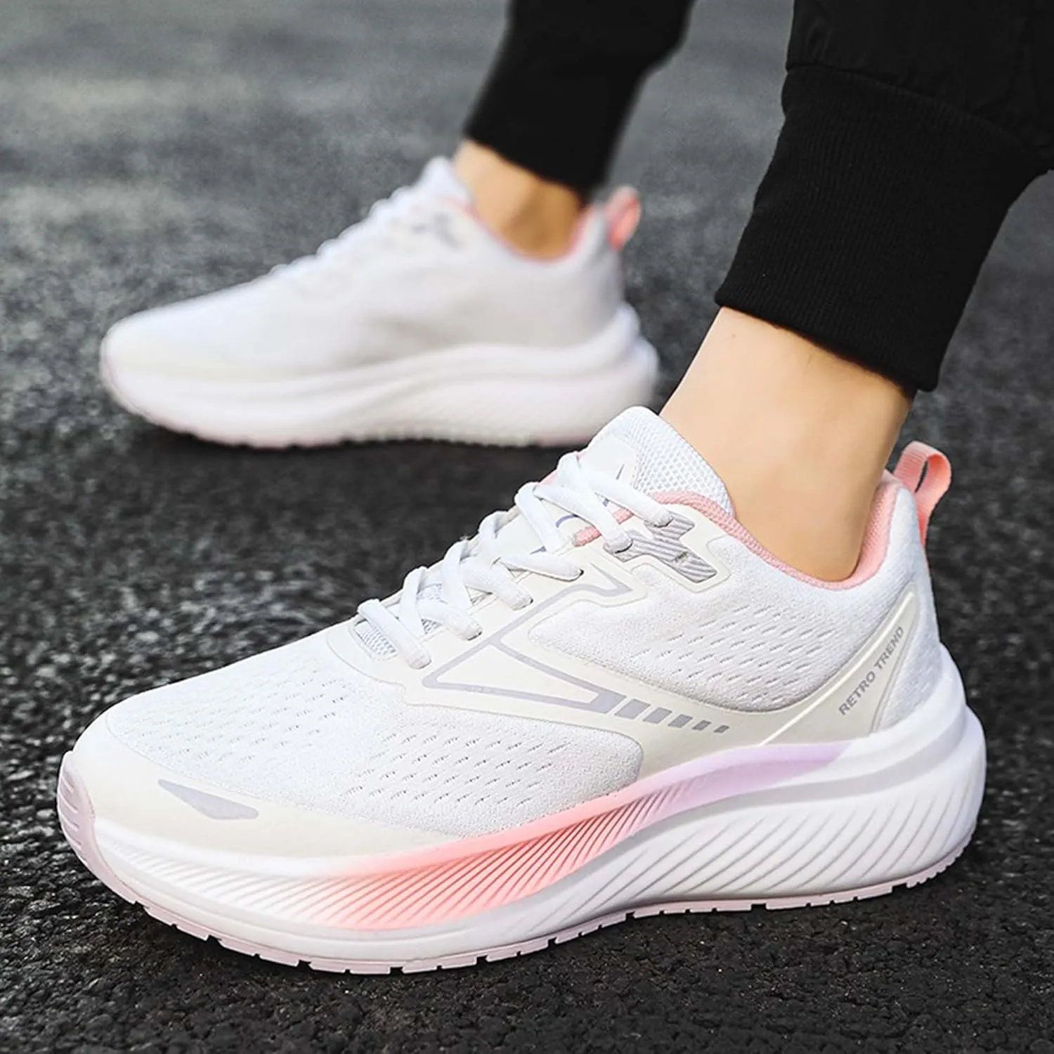 Men's Sports Running Shoes Fashion Sneakers Summer Breathable Mesh Walking Road Jogging Shoes Ladies Lace Up Lightweight Casual Walking Sneakers