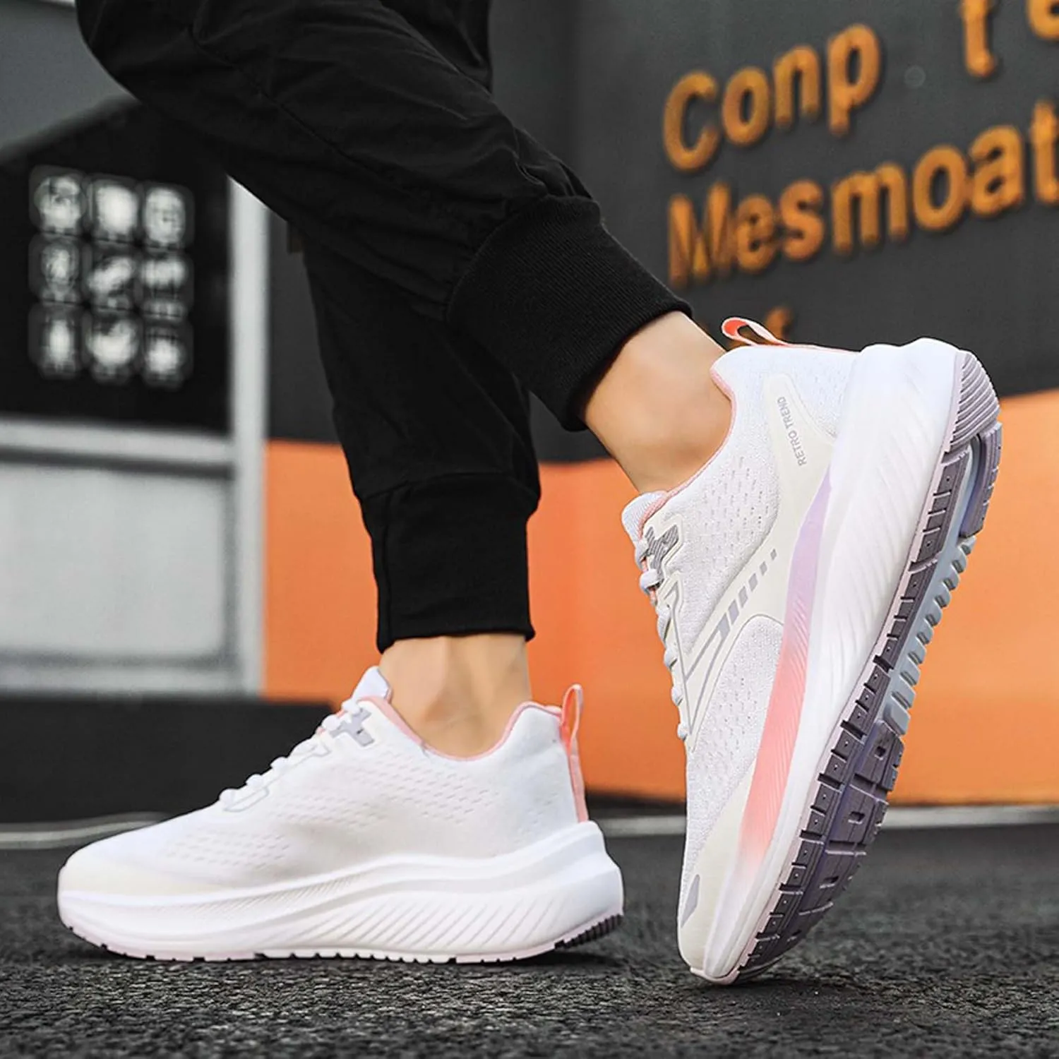 Men's Sports Running Shoes Fashion Sneakers Summer Breathable Mesh Walking Road Jogging Shoes Ladies Lace Up Lightweight Casual Walking Sneakers