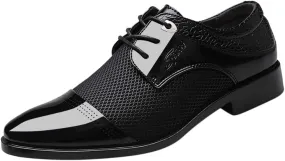 Men's Summer Dress Shoes with Breathable Mesh Casual Business Dress Shoes Summer Cap Toe Oxfords Men Lace Up Fashion Leather Shoe Comfortable Arch Support Walking Leather Derby Shoe