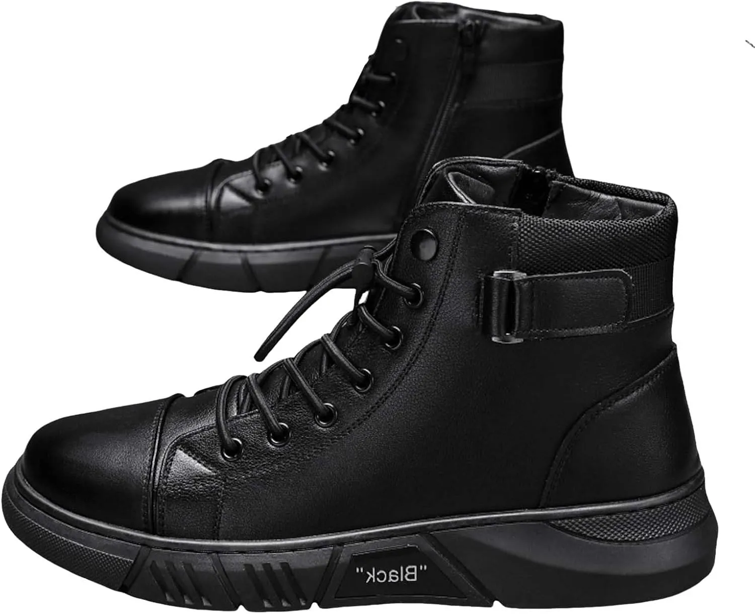 Men's Trendy Solid Color Ankle Boots Thick Sole Heightening Thigh High Boots Lace Up Non Slip Mens Winter Slip on Boots