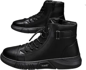 Men's Trendy Solid Color Ankle Boots Thick Sole Heightening Thigh High Boots Lace Up Non Slip Mens Winter Slip on Boots