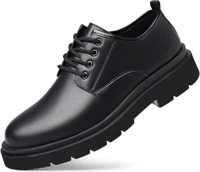 Men's Vintage Leather Lace Up Platform Oxfords Shoes Black Round Toe Soft Rubber Sole Non-Slip Waterproof Business Formal Derby Dress Shoes