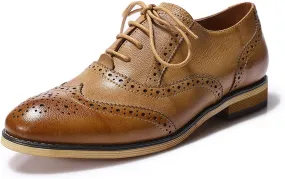 Mona flying Womens Vintage Wingtip Oxfords Ladies Lace up Leather Shoes