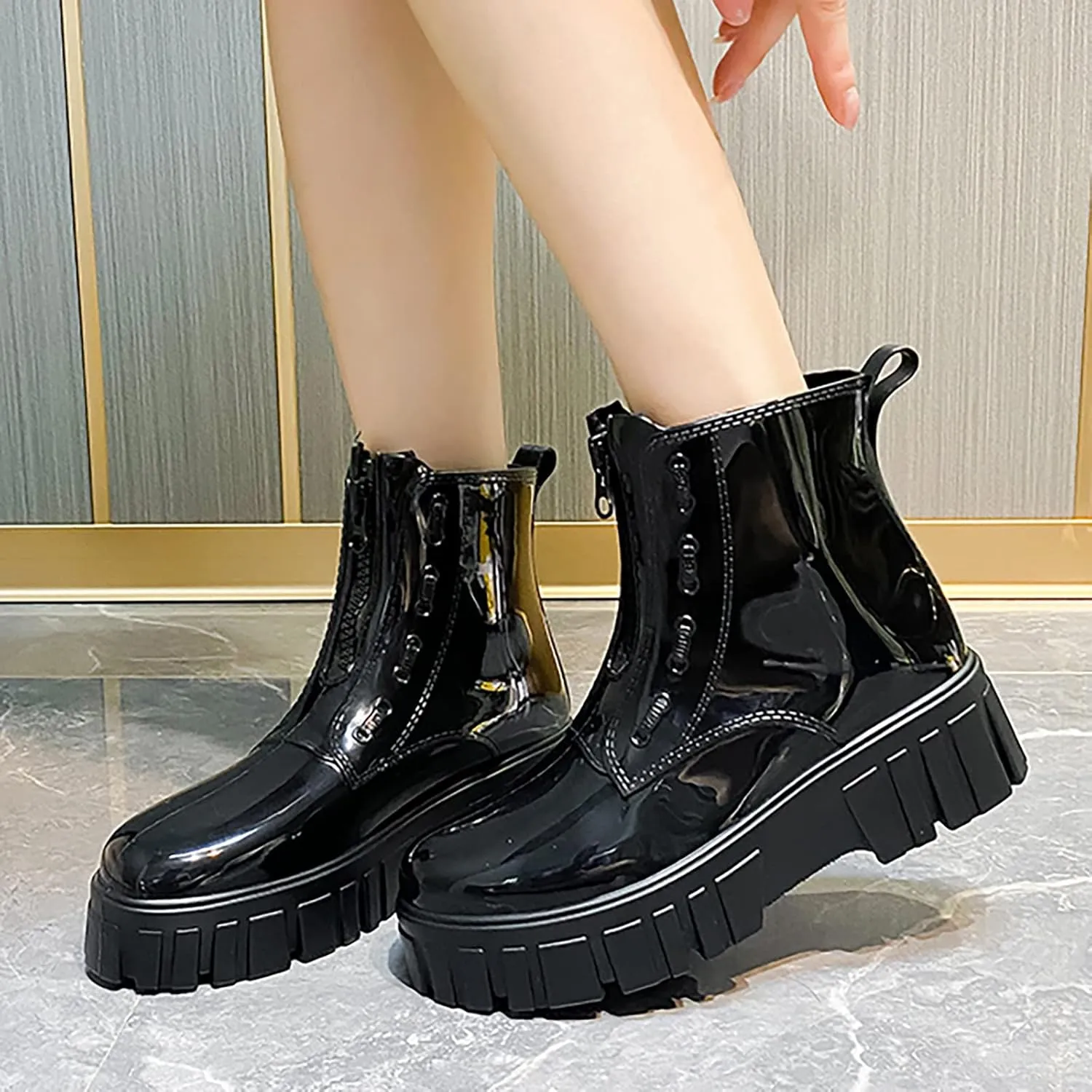 NLOMOCT Rain Boots for Women Wide Slip on Ankle Boots Waterproof Booties Mid Calf Rain Boots Comfortable Garden Shoes