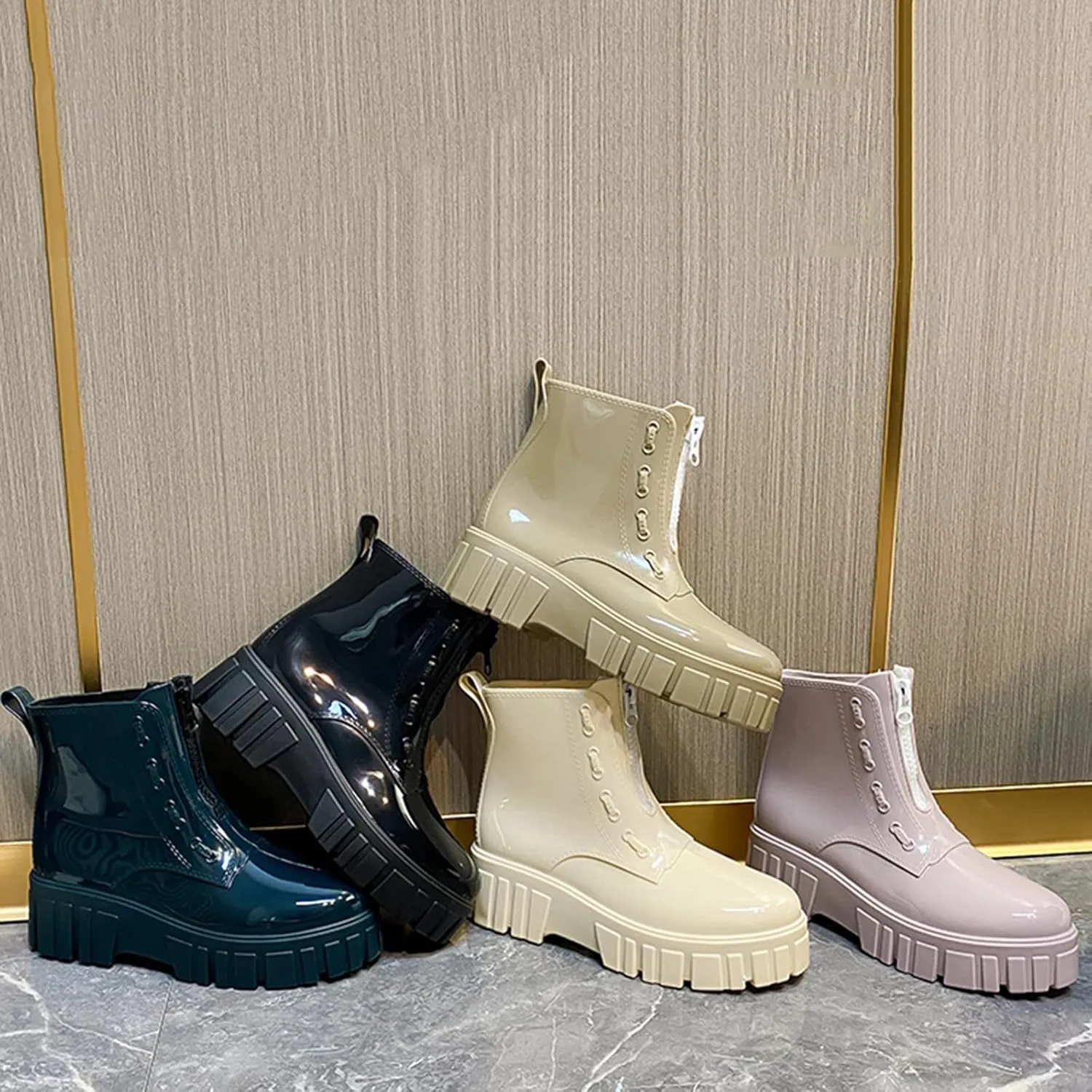 NLOMOCT Rain Boots for Women Wide Slip on Ankle Boots Waterproof Booties Mid Calf Rain Boots Comfortable Garden Shoes