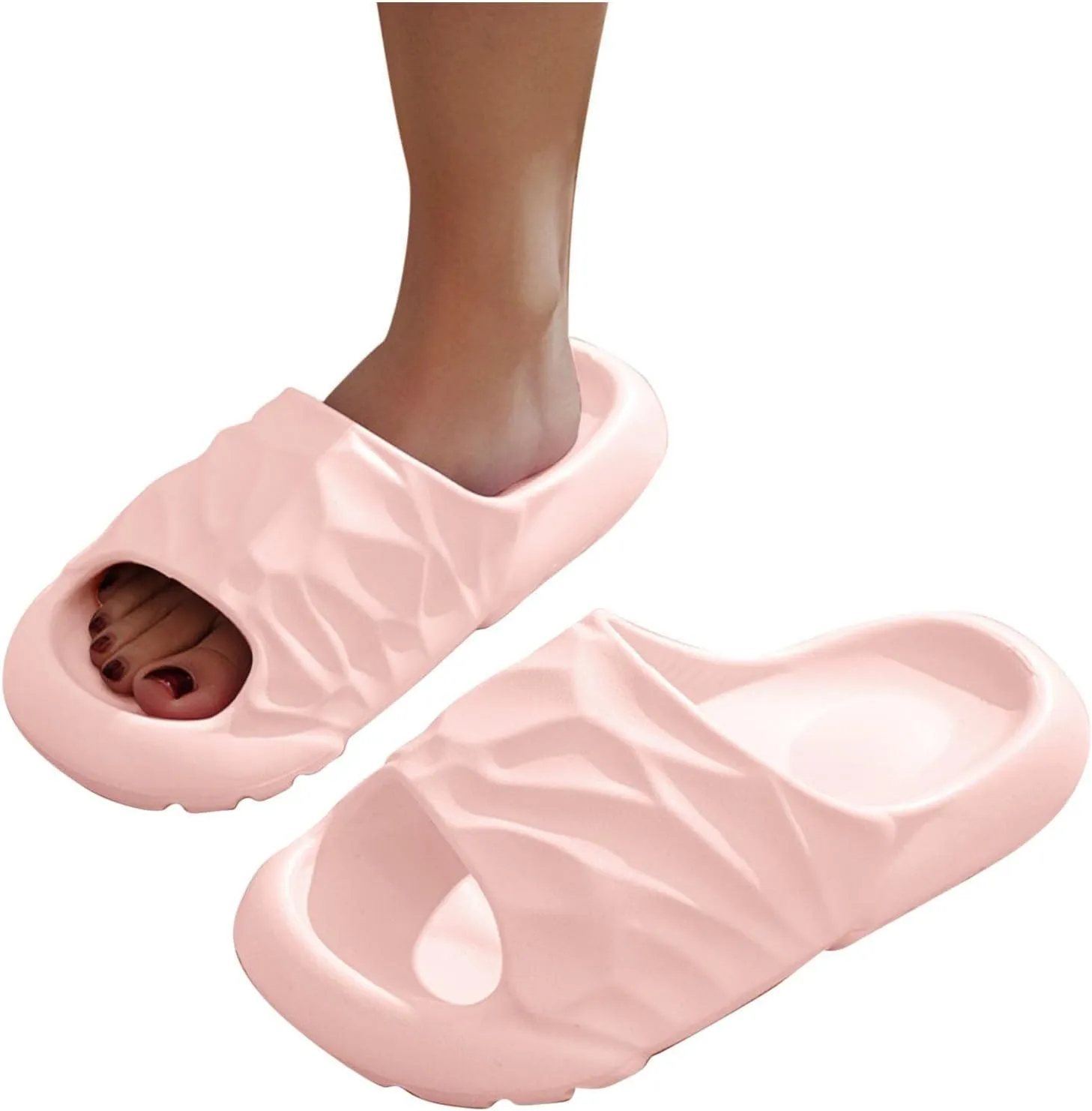 Novelty Slides for Women Chic Geometric Platforms Pillow Slides House Slippers Non Slip Shower Shoes Woman Sandals