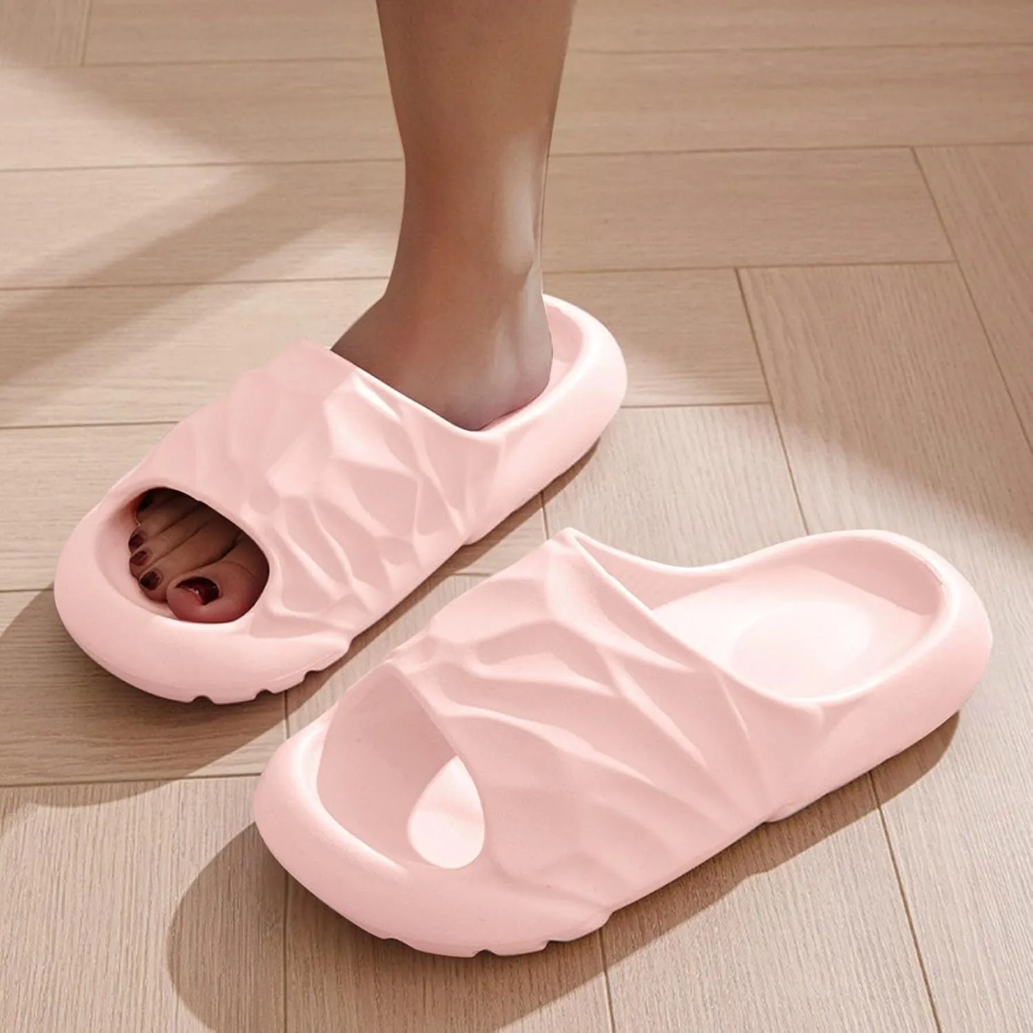 Novelty Slides for Women Chic Geometric Platforms Pillow Slides House Slippers Non Slip Shower Shoes Woman Sandals