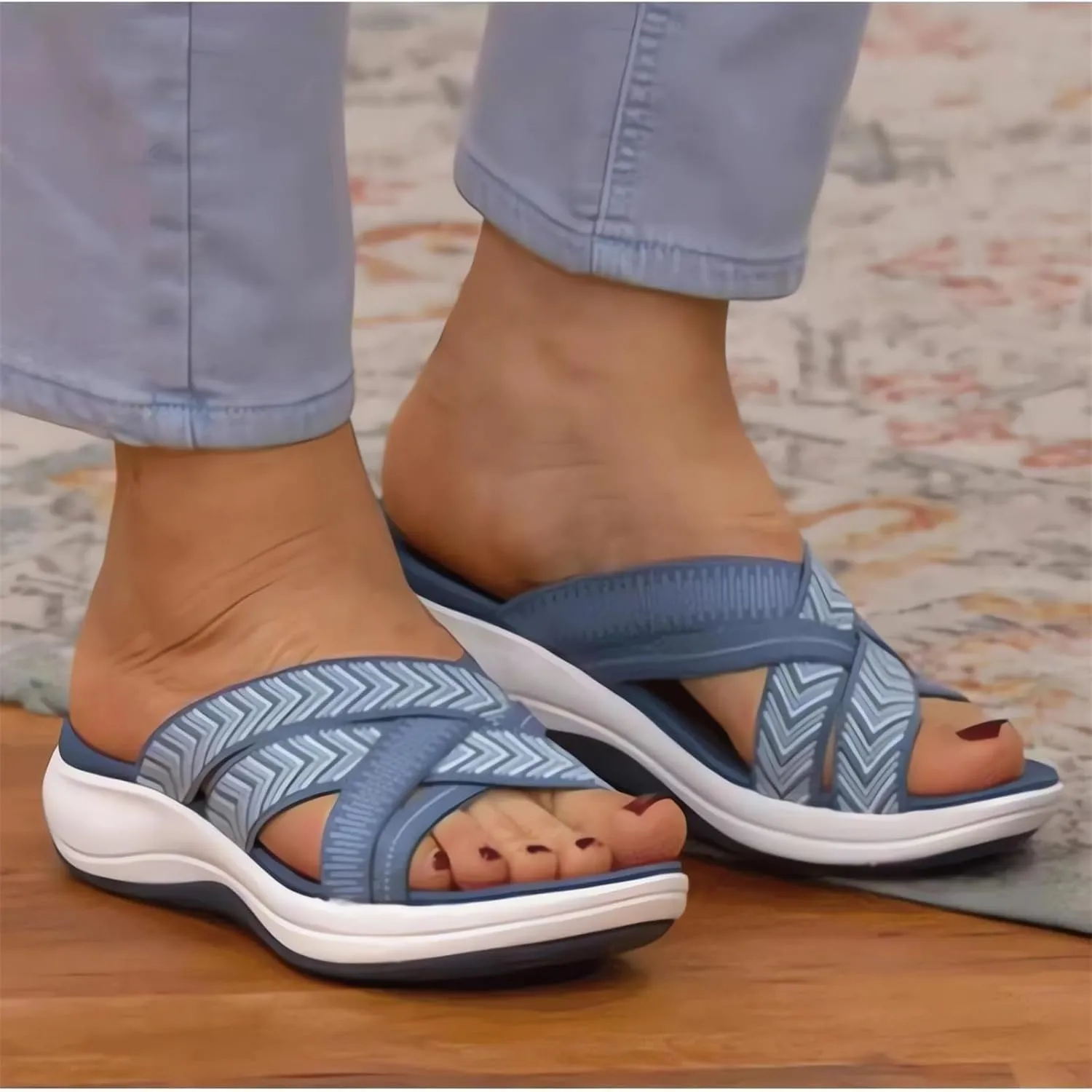 Orthopedic Sandals for Women Casual Lightweight Sandal Summer Walking Slides Sandals Wide Width Fasciitis Soft Cushion Shoes Comfortable Recovery Slippers with Arch Support
