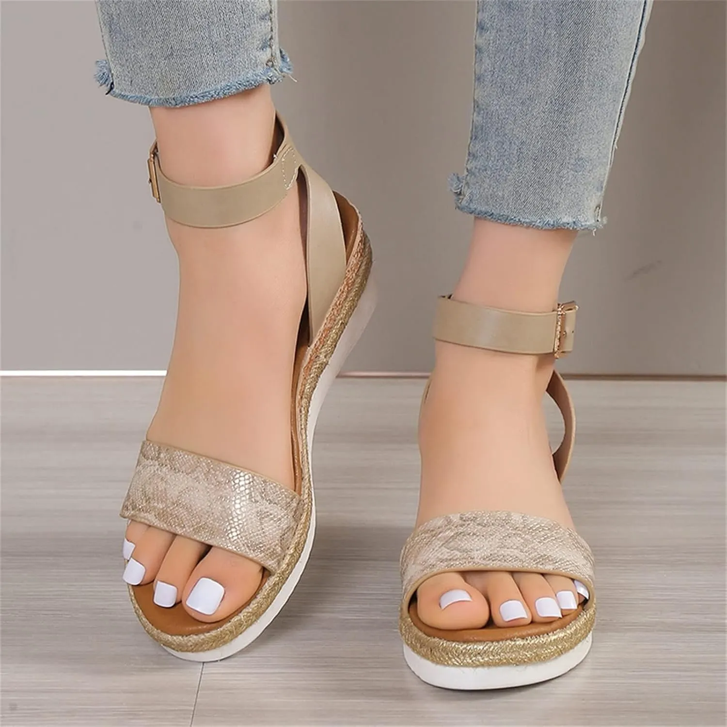 Orthopedic Sandals for Women Casual Strappy Slip on Sandal Beach Boho Sandal Comfortable Outdoor Shoes Open Toe Ankle Strap Platform Sandals 2025