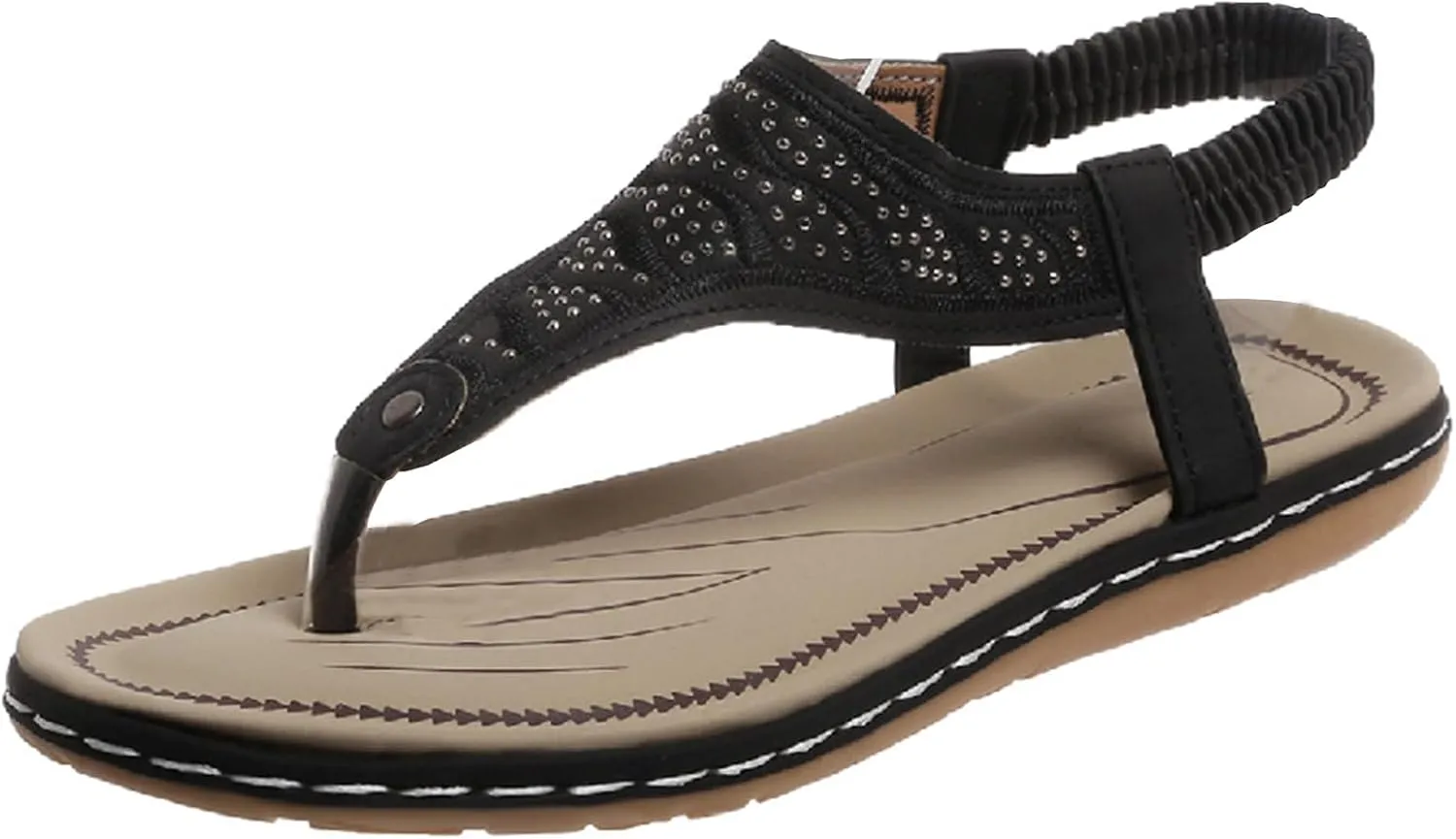 Orthopedic Sandals Women Casual Elastic Strappy Flat Sandals Arch Support T-Strap Walking Thong Flip-Flops Summer Lightweight Ridge Slingback Flat Sandal Comfortable Soft Cushion Shoes