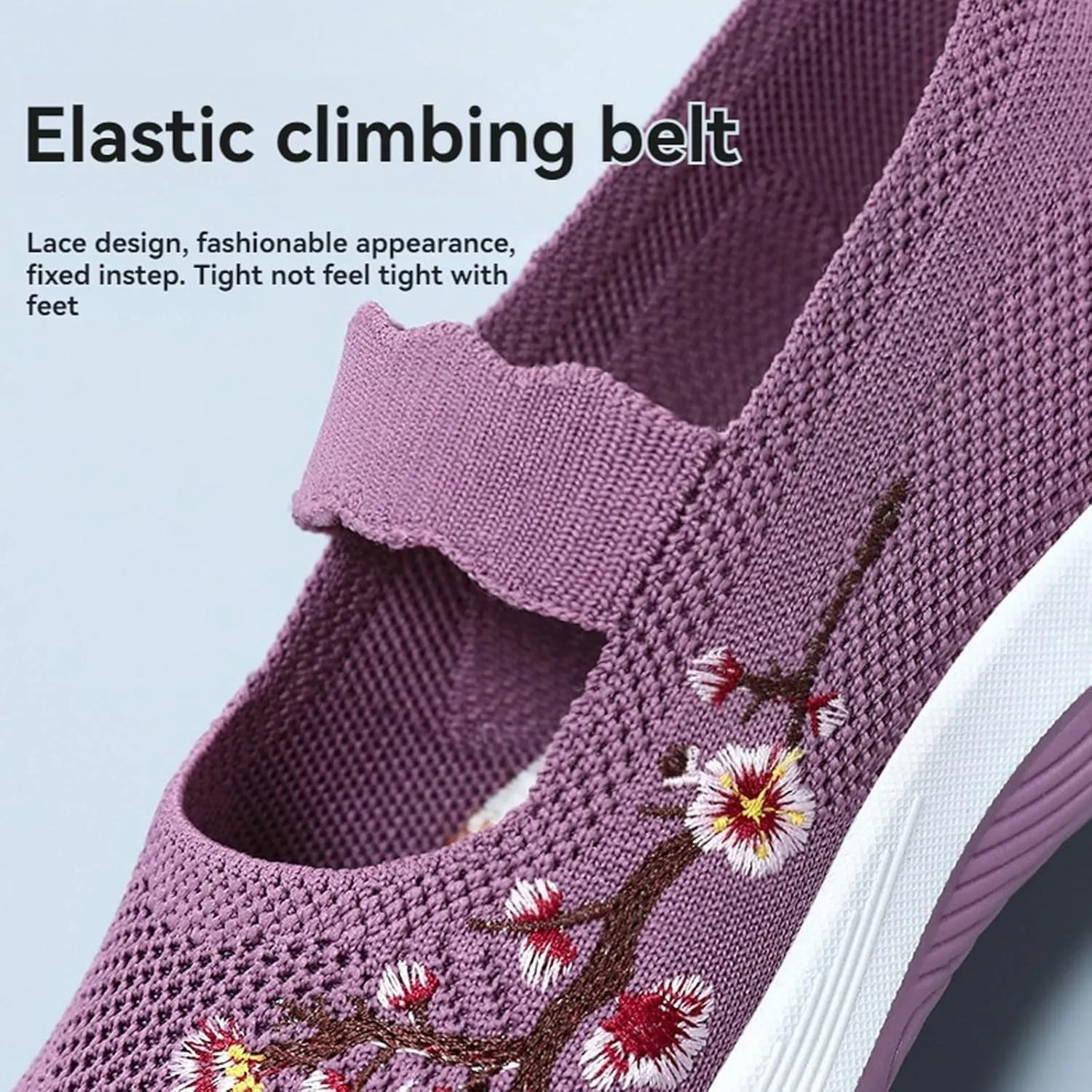 Orthopedic Shoes for Women Flower Embroidered Slip On Casual Woven Flat Loafers Breathable Soft Shoe Diabetic Walking Sneakers Comfortable Non Slip Work Sneaker with Arch Support