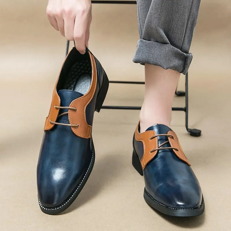 Oxford Formal Shoes for Men Two Tone Dress Lace Up Brogue Embossed Wing tip Leather Business Shoes Block Heel Low Top Non Slip Resistant Shoes