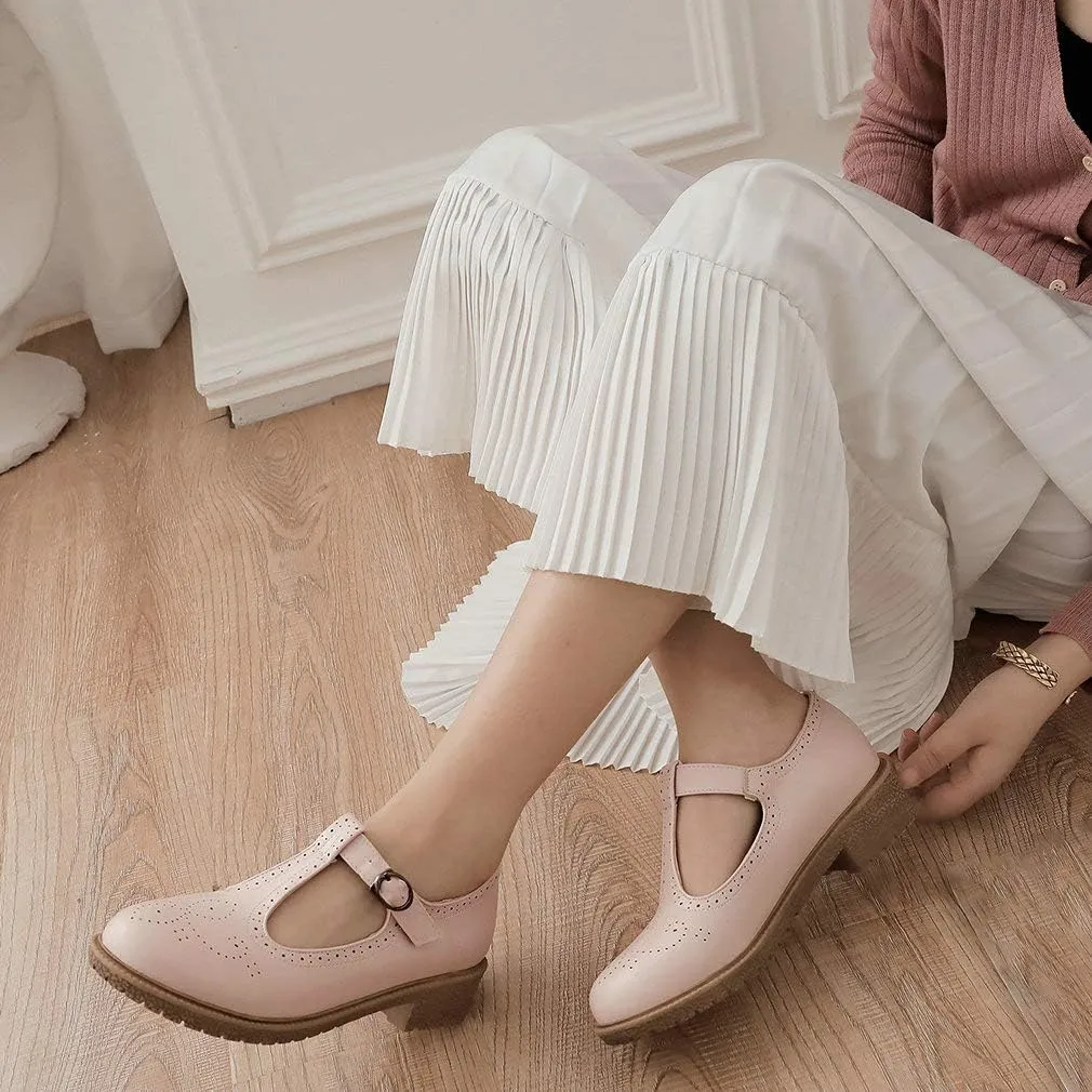 Parisuit Womens T Strap Mary Jane Low Heels Pumps Vintage Chunky Oxfords Dress Shoes