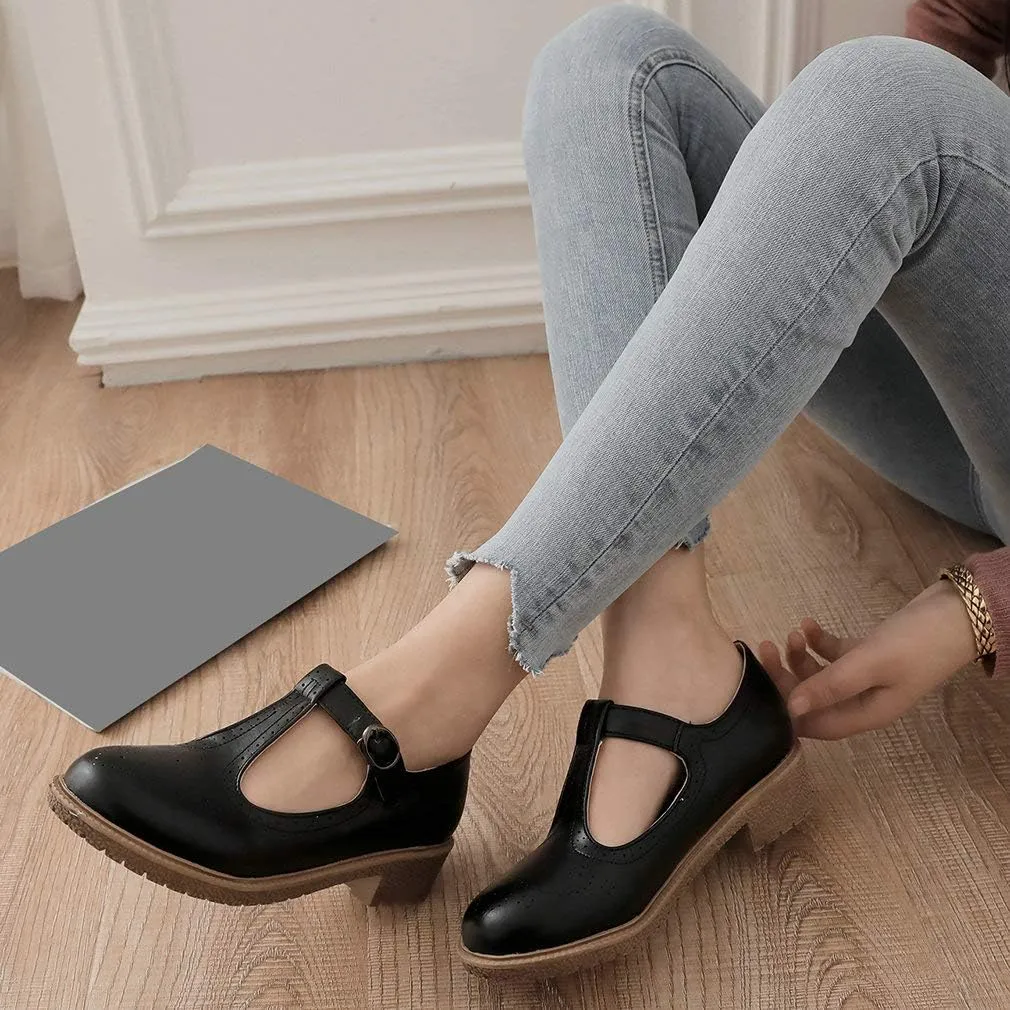 Parisuit Womens T Strap Mary Jane Low Heels Pumps Vintage Chunky Oxfords Dress Shoes