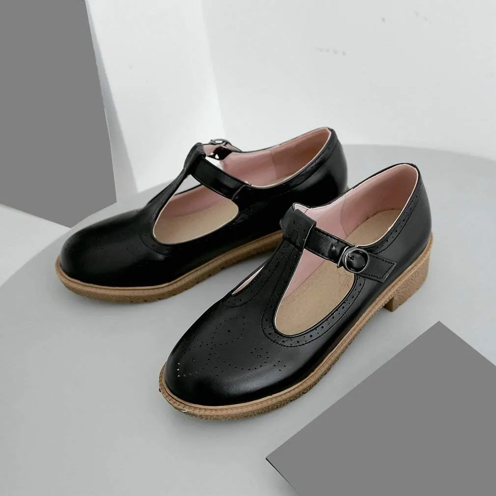 Parisuit Womens T Strap Mary Jane Low Heels Pumps Vintage Chunky Oxfords Dress Shoes