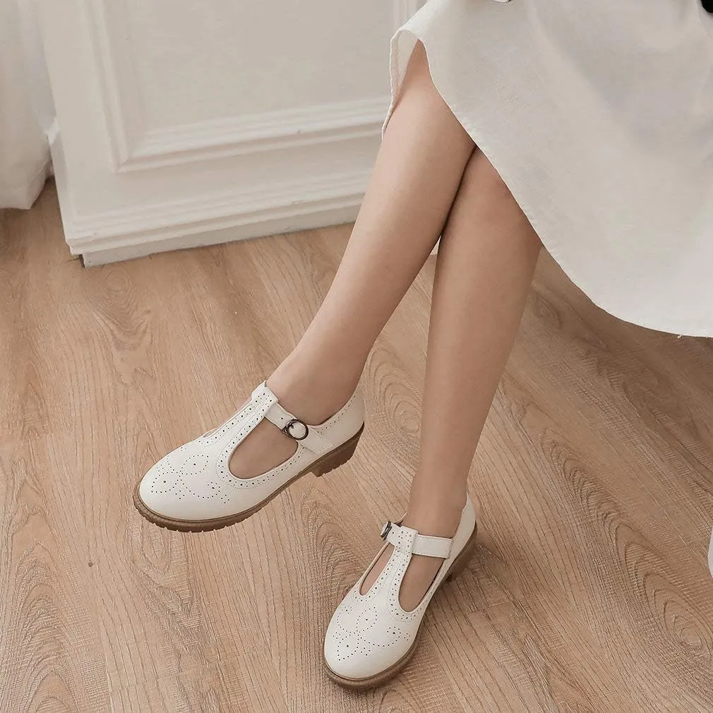 Parisuit Womens T Strap Mary Jane Low Heels Pumps Vintage Chunky Oxfords Dress Shoes