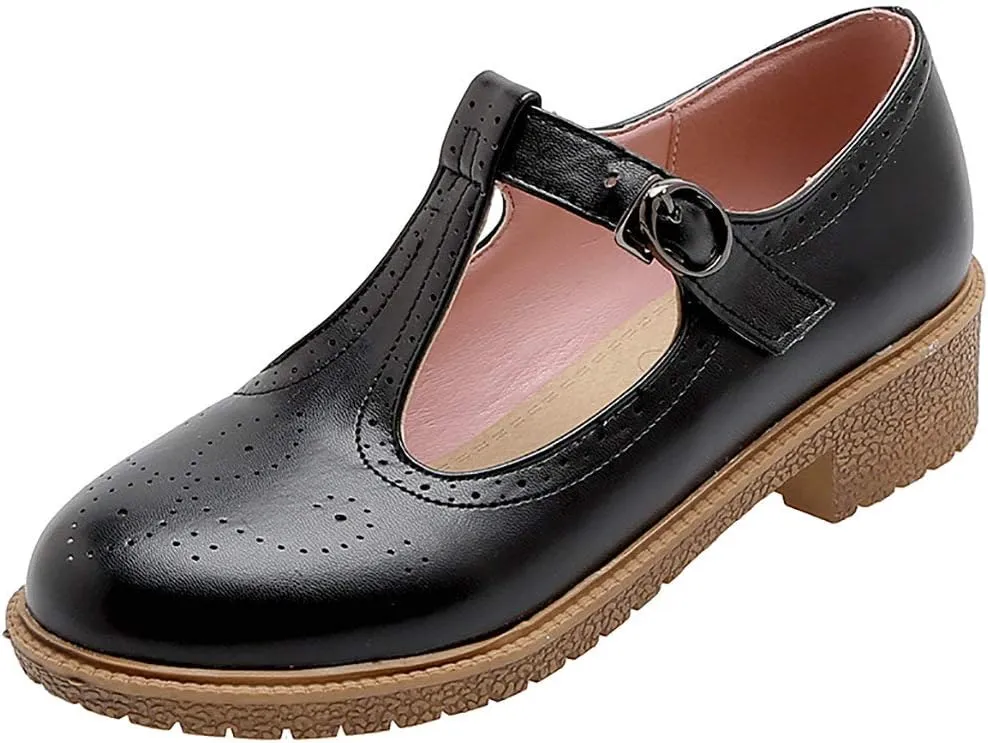 Parisuit Womens T Strap Mary Jane Low Heels Pumps Vintage Chunky Oxfords Dress Shoes