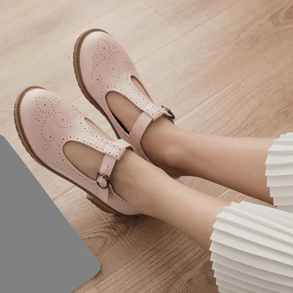 Parisuit Womens T Strap Mary Jane Low Heels Pumps Vintage Chunky Oxfords Dress Shoes