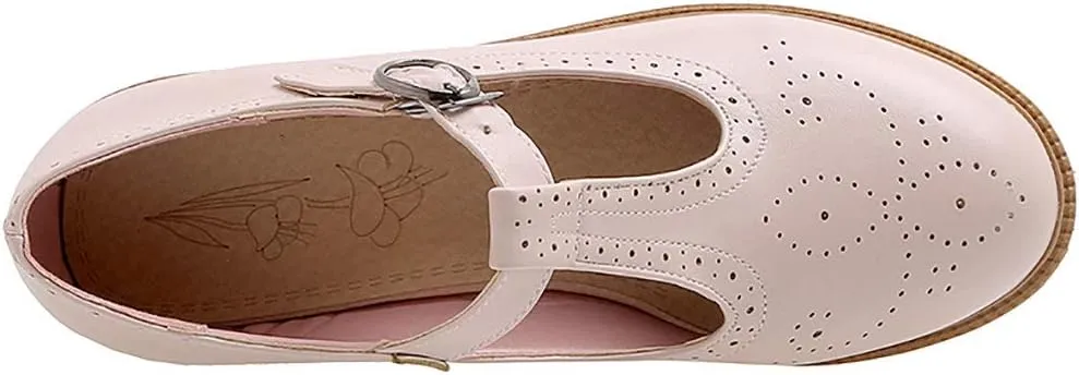 Parisuit Womens T Strap Mary Jane Low Heels Pumps Vintage Chunky Oxfords Dress Shoes