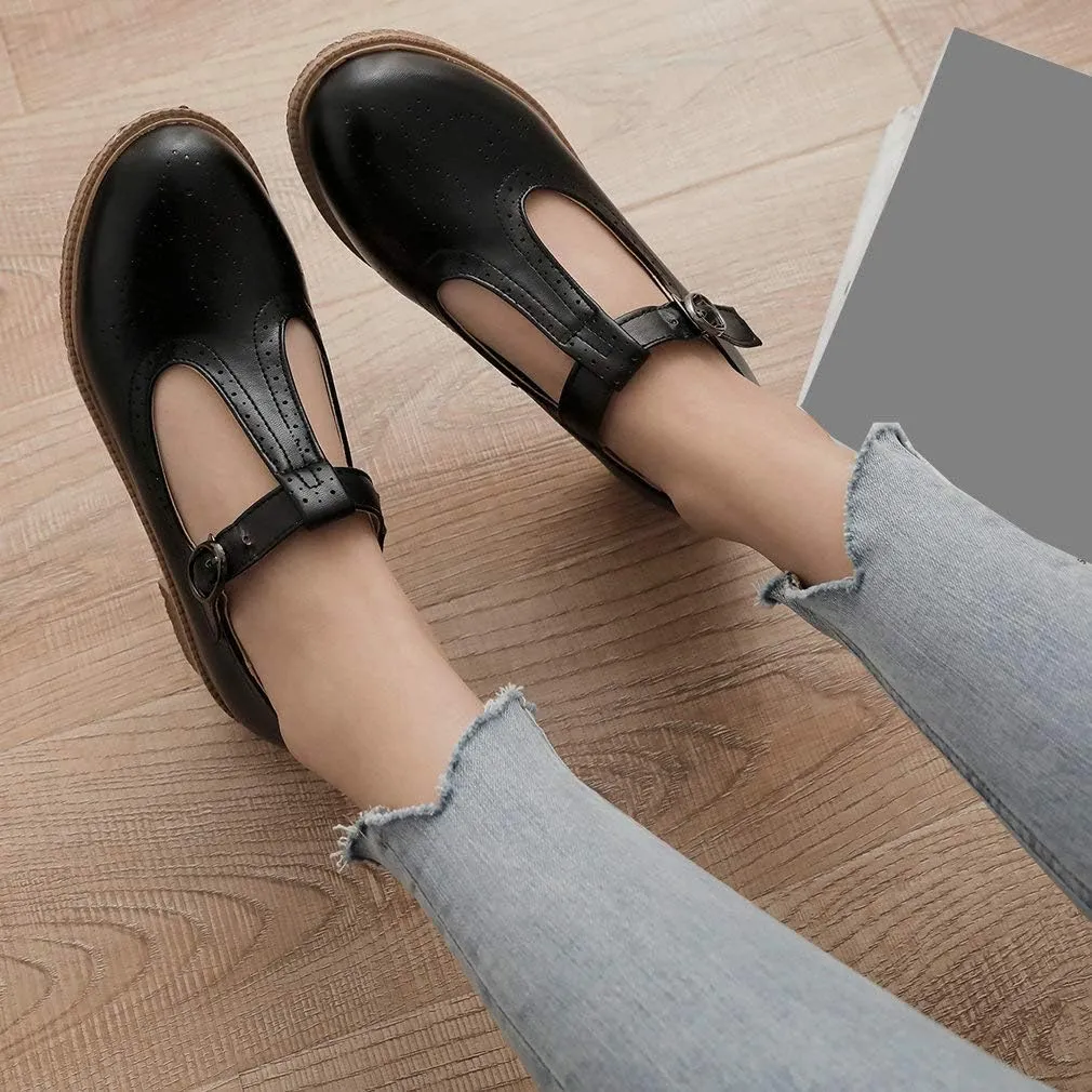 Parisuit Womens T Strap Mary Jane Low Heels Pumps Vintage Chunky Oxfords Dress Shoes