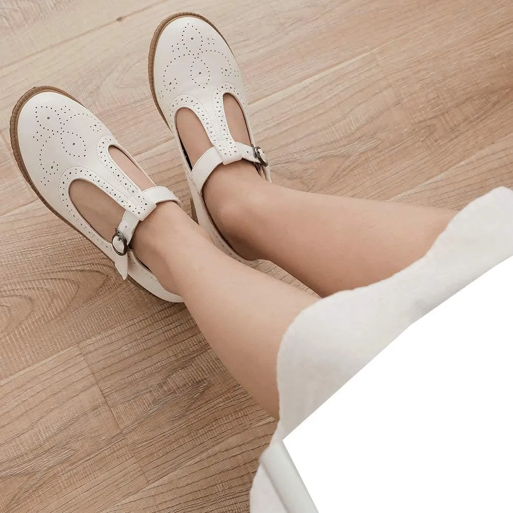 Parisuit Womens T Strap Mary Jane Low Heels Pumps Vintage Chunky Oxfords Dress Shoes