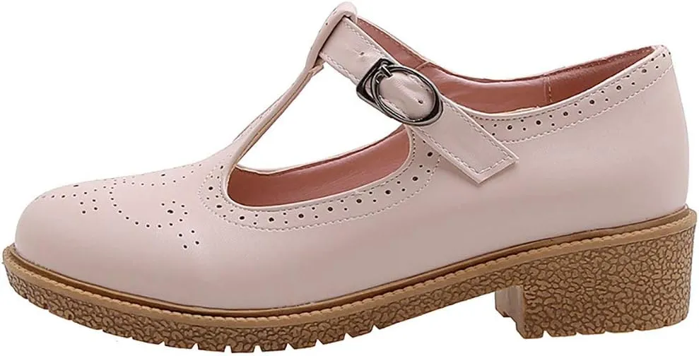 Parisuit Womens T Strap Mary Jane Low Heels Pumps Vintage Chunky Oxfords Dress Shoes
