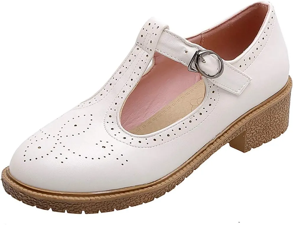 Parisuit Womens T Strap Mary Jane Low Heels Pumps Vintage Chunky Oxfords Dress Shoes