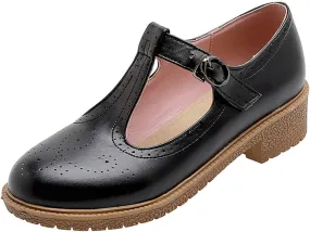 Parisuit Womens T Strap Mary Jane Low Heels Pumps Vintage Chunky Oxfords Dress Shoes