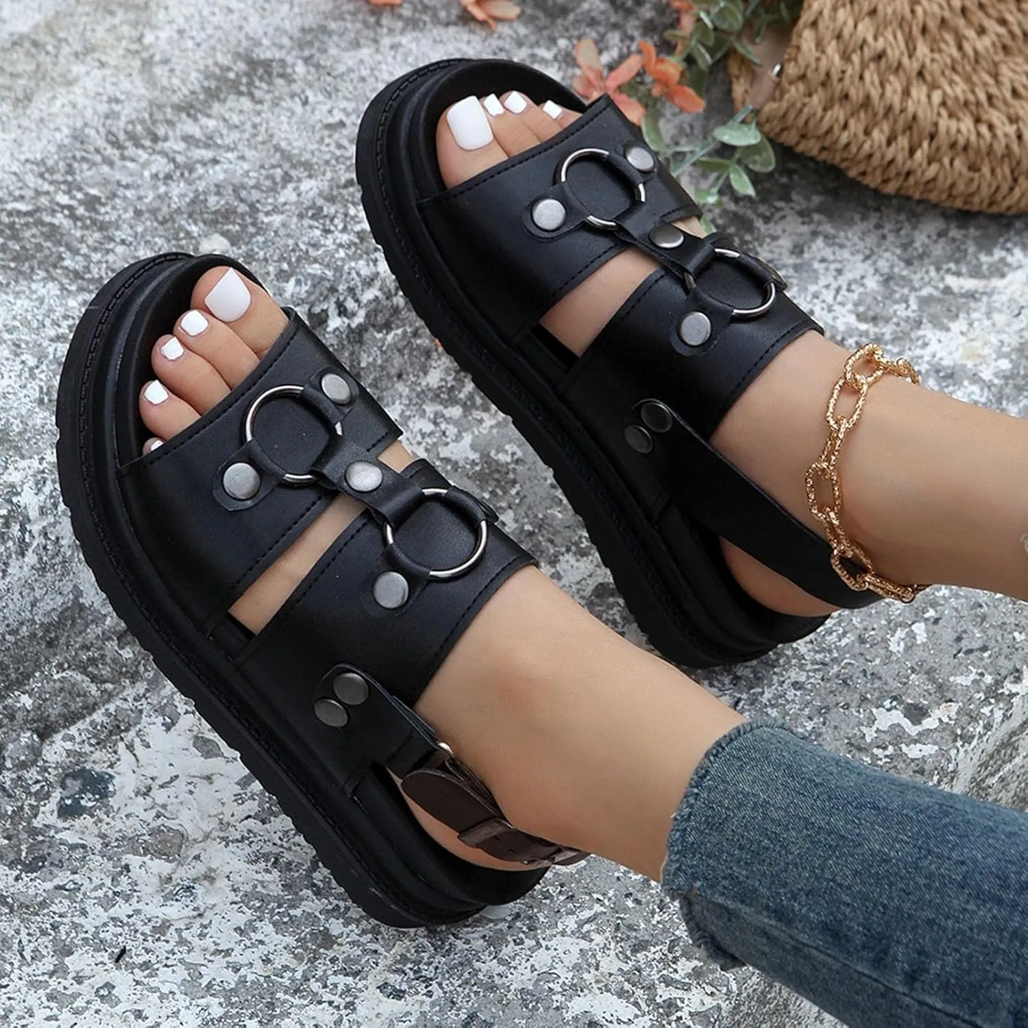 Platform Sandals for Women Flower Low Heel Dressy Sandals Summer Low Wedges Womens Comfortable Open Toe Sandal