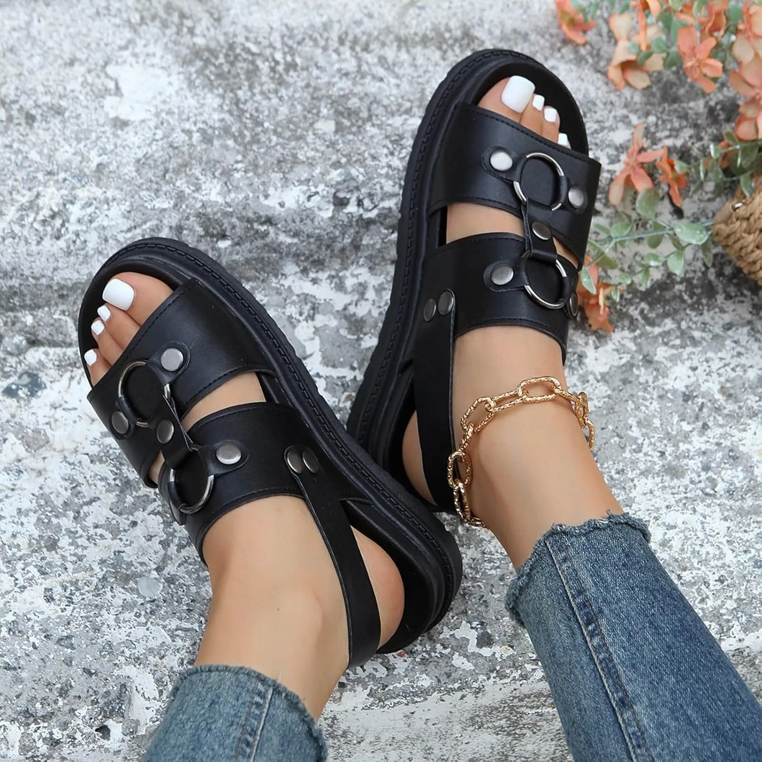 Platform Sandals for Women Flower Low Heel Dressy Sandals Summer Low Wedges Womens Comfortable Open Toe Sandal