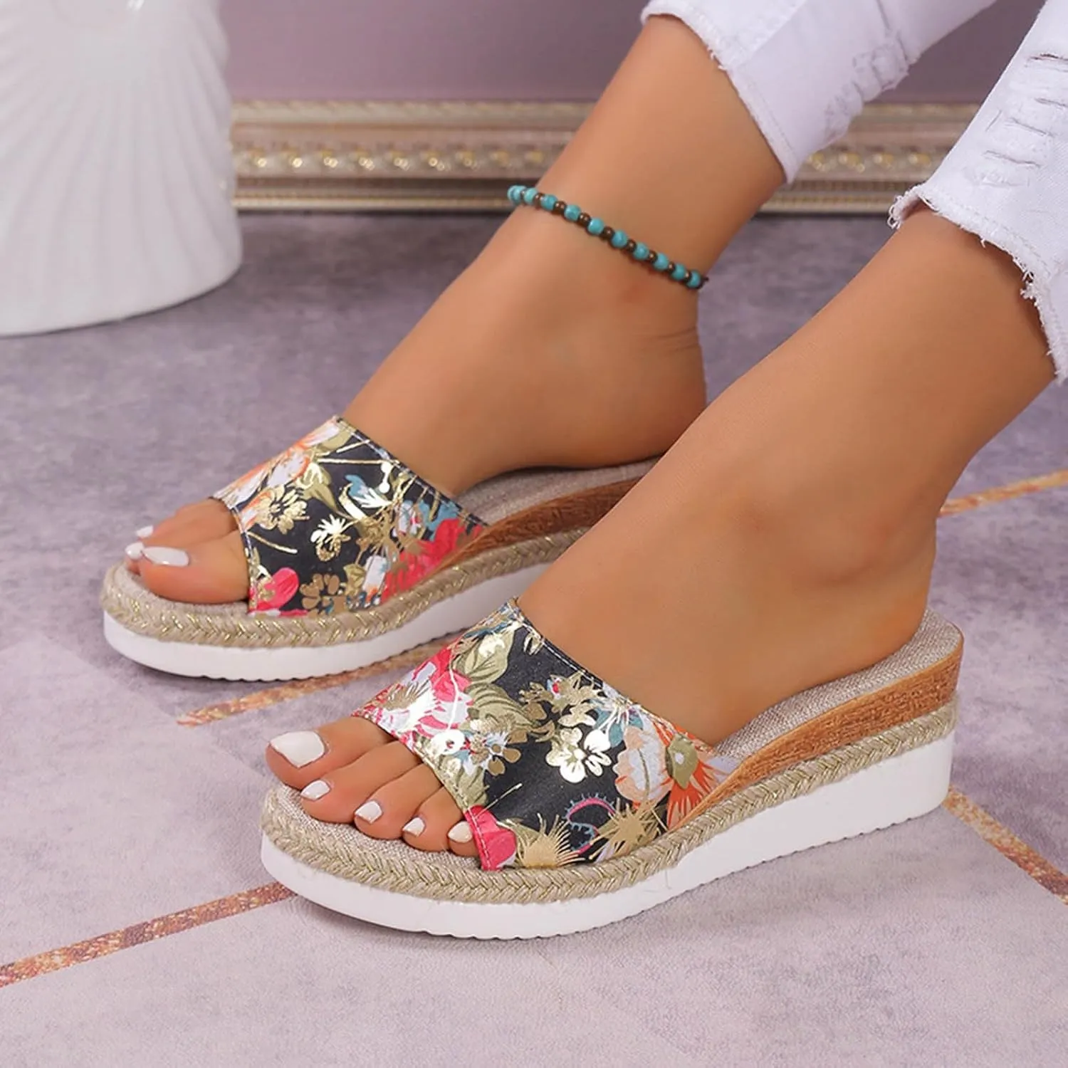 Platform Sandals Women's Ankle Strap Low Wedge Sandals Womens Sandals Womens Summer Open Toe Wedges Sandals