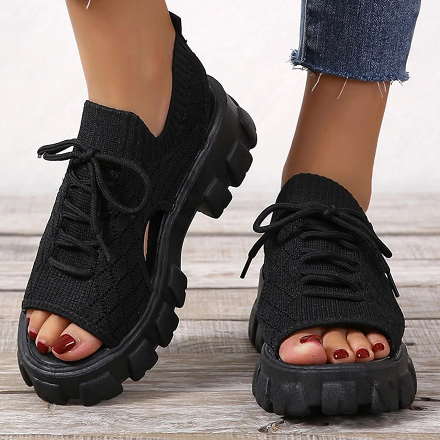 Platform Sandals Women's Classic Wedge Heels Sandals Womens Summer Shoes Open Toe Flatform Wedge Casual Sandal