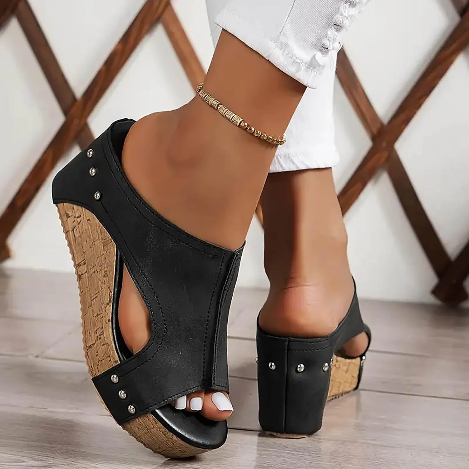 Platform Wedge Sandals for Women 2025 Comfortable Open Toe Thick Sole Comfy Leather Sandals Orthopedic Wedges Ladies Shoes Slip on Slides Low Heel Open Toe Ankle Strap Sandal 2025