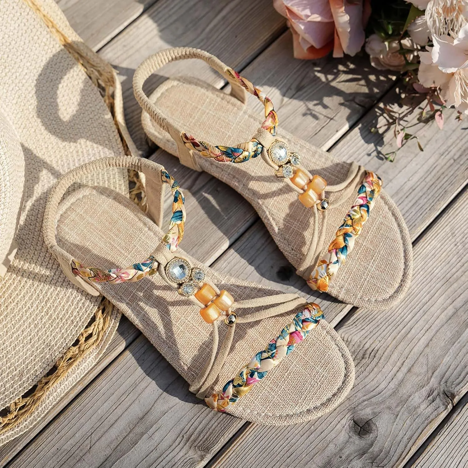 Platform Wedge Sandals Women's Thin Soled Shoes Fashionable And Casual Woven Flat Soled Outdoor Sandals