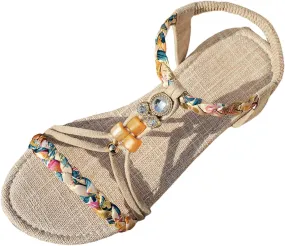 Platform Wedge Sandals Women's Thin Soled Shoes Fashionable And Casual Woven Flat Soled Outdoor Sandals