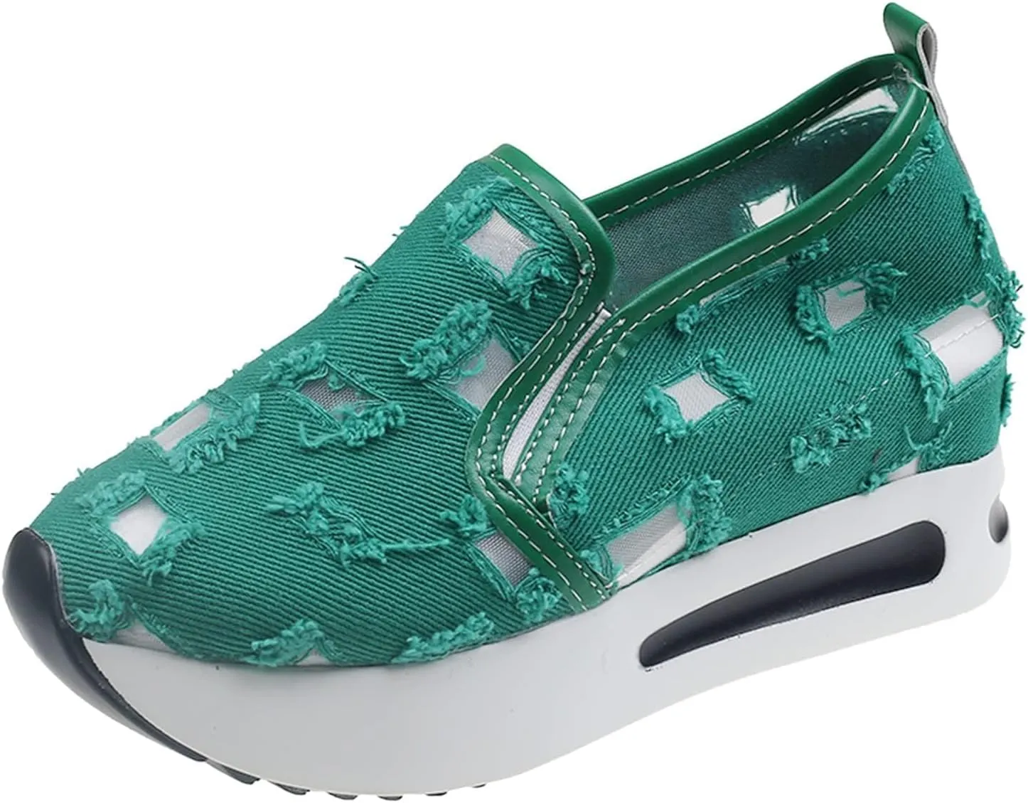 Platform Wedge Sneakers for Women Dressy Casual High Heel Loafers Floral Embroidery Tennis Shoes Breathable Walking Shoe Comfortable Sheer Mesh Slip on Shoe Chunky Sole Sneaker with Arch Support