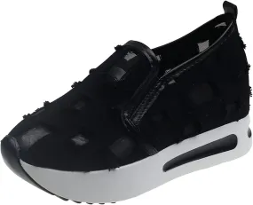 Platform Wedge Sneakers for Women Floral Embroidery Tennis Shoes Sheer Mesh High Heel Slip on Loafers Breathable Chunky Sole Sneaker Dressy Casual Shoes Comfortable Walking Shoe