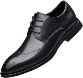 Pointed Toe Leather Cap Toe Shoes Breathable Dress Oxford for Men Lace Up Rubber Low Top Non Slip Prom