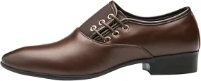 Retro Silp on Oxfords Shoes Men Comfortable Business Formal Shoes Classic Dress Leather Shoe Men Non Slip Low Heel Daily Work Office Leather Shoe Side Lace Oxfords Pointed Toe Suit Footwear