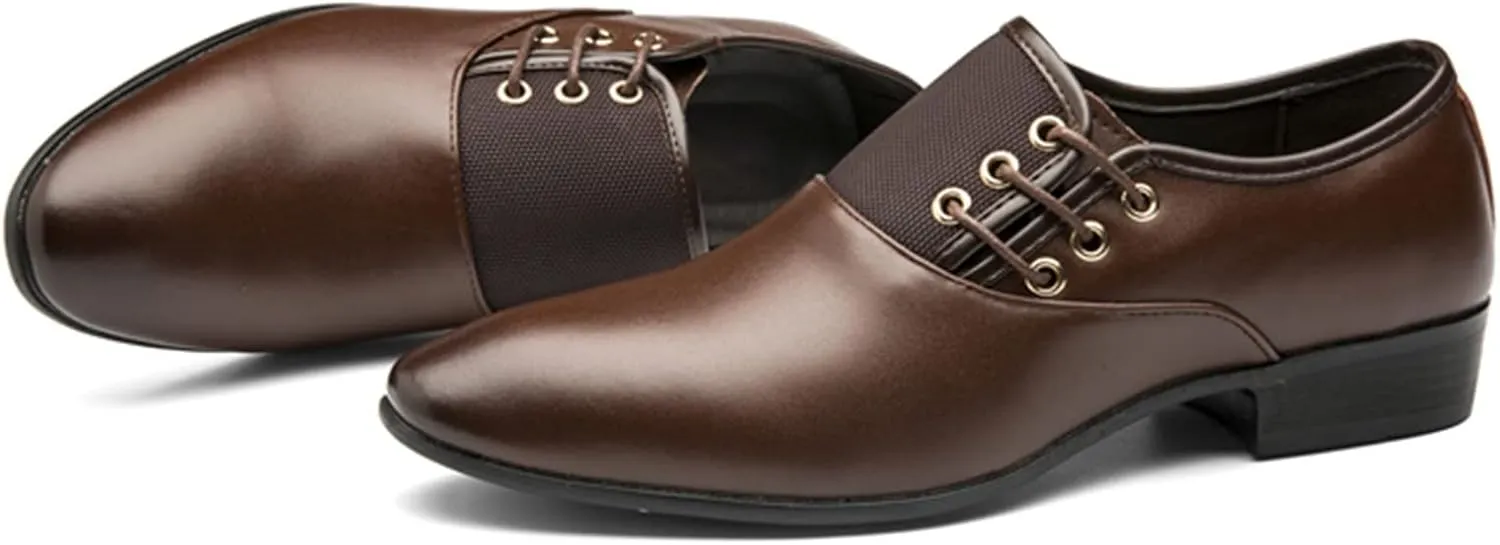 Retro Silp on Oxfords Shoes Men Comfortable Business Formal Shoes Classic Dress Leather Shoe Men Non Slip Low Heel Daily Work Office Leather Shoe Side Lace Oxfords Pointed Toe Suit Footwear