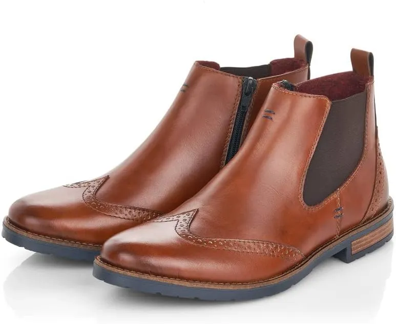 Rieker Mens 34660-24 Clermont Brogue Chelsea Style Boots