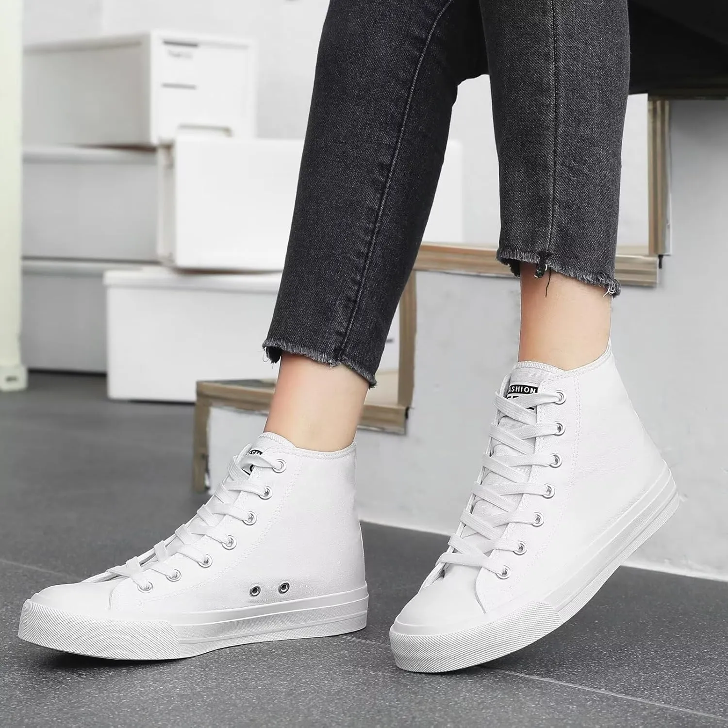 Rorbte Womens High Top Sneakers for Women Classic Lace Up Cotton Canvas Shoes Womens Casual Canvas Walking Shoes