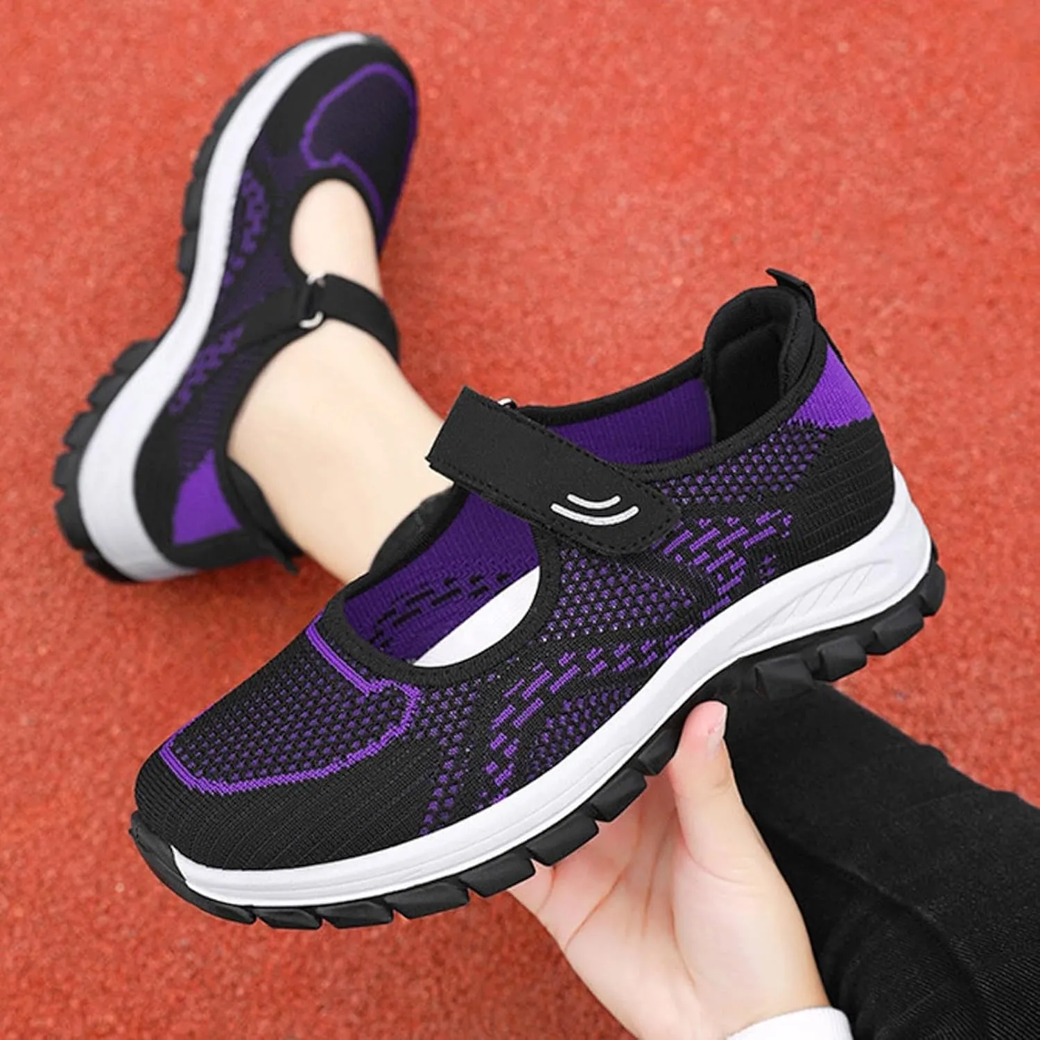 Running Shoes for Women Casual Shoes Elastic Fly Woven Mesh Shoes Hook and Loop Strap Running Shoes for Women
