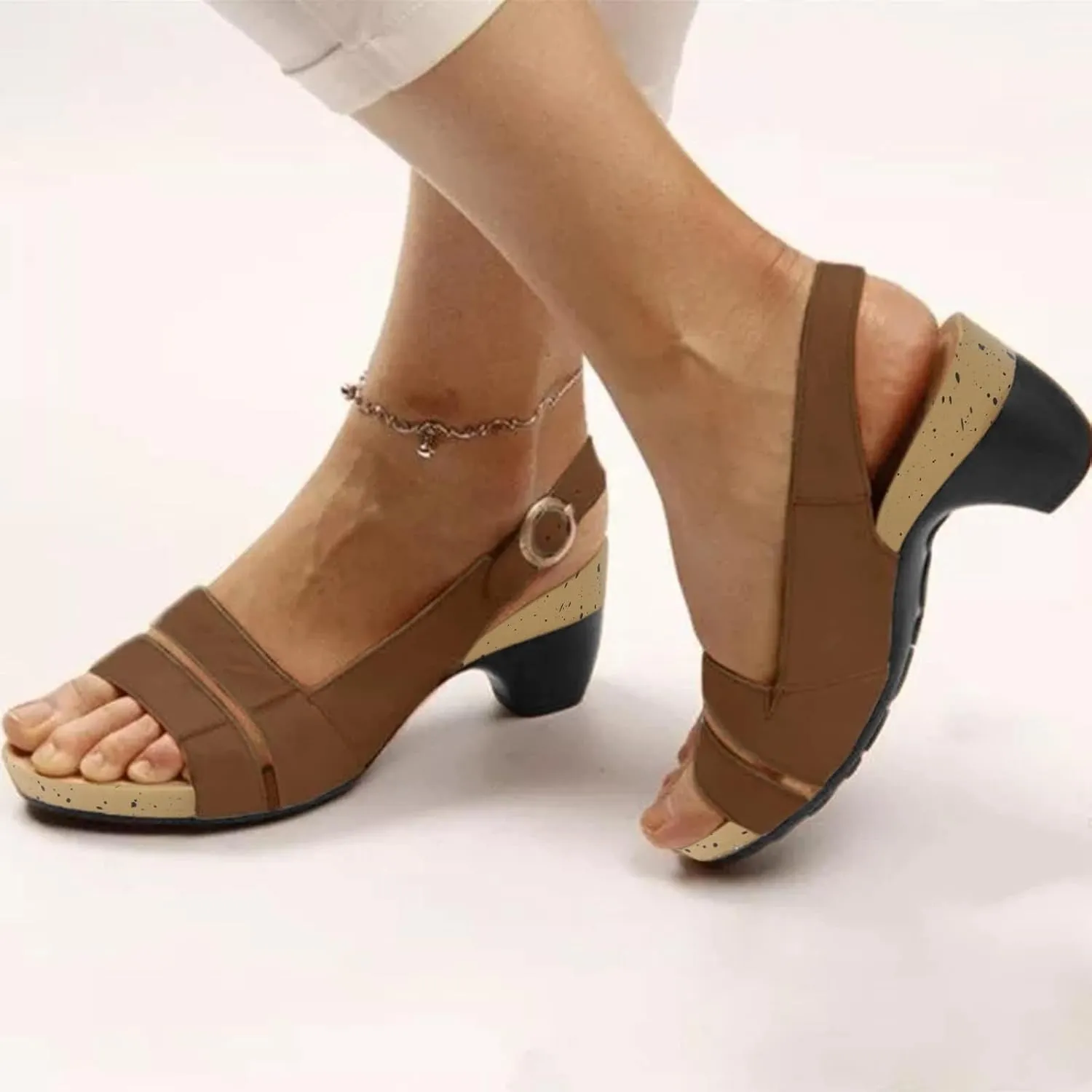 Sandals for Women 2025 Dressy Chunky Block Heel Orthotic Sandals Open Toe Slip-On Shoes Adjustable Ankle Strap Buckle Sandal Summer Wedding Party Shoes