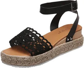 Sandals for Women Casual Elastic Ankle Strap Platform Sandals Flat Sandals Womens Low Wedges Platform Sandals