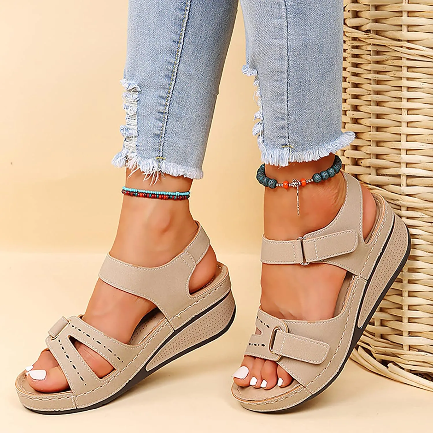 Sandals for Women Dressy,Sandals For Womens Casual Open Toe Strappy Wedge Sandals Summer Dressy Beach Womens Sandals