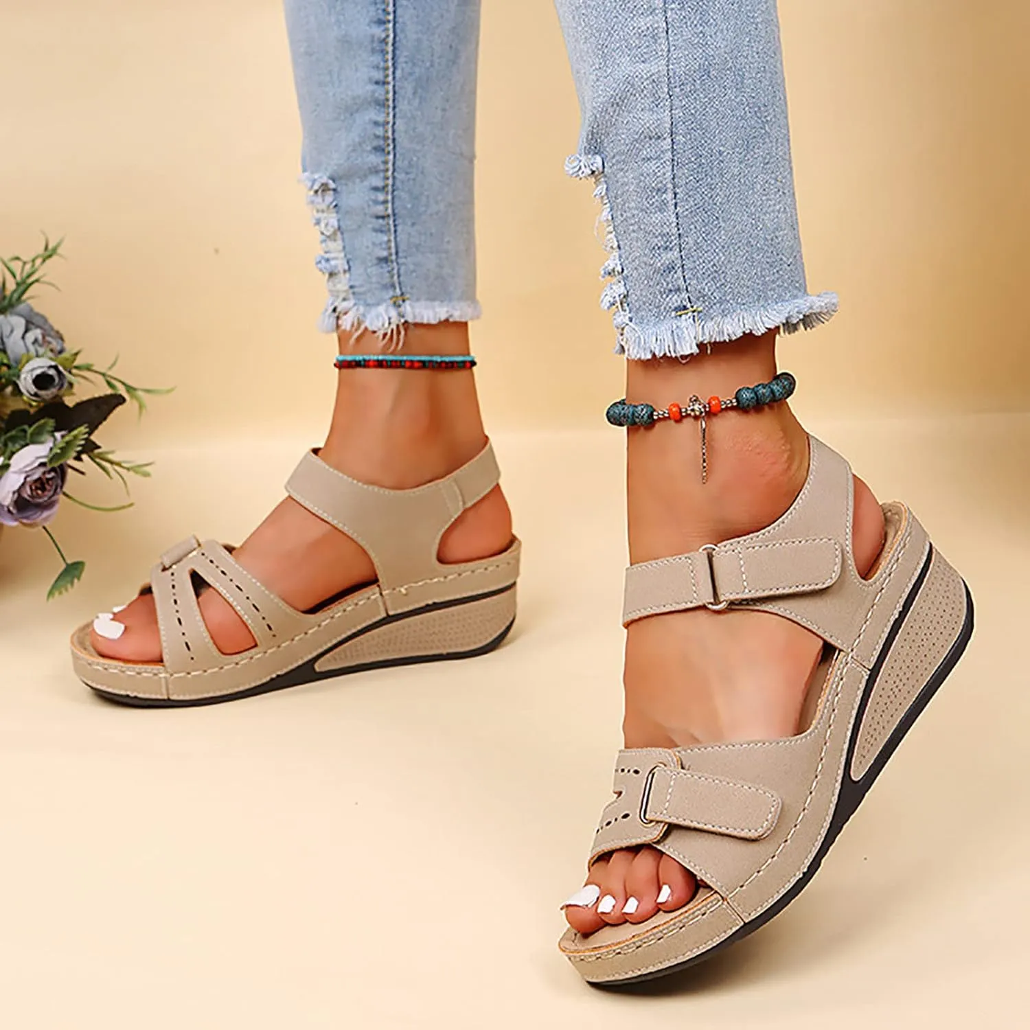 Sandals for Women Dressy,Sandals For Womens Casual Open Toe Strappy Wedge Sandals Summer Dressy Beach Womens Sandals