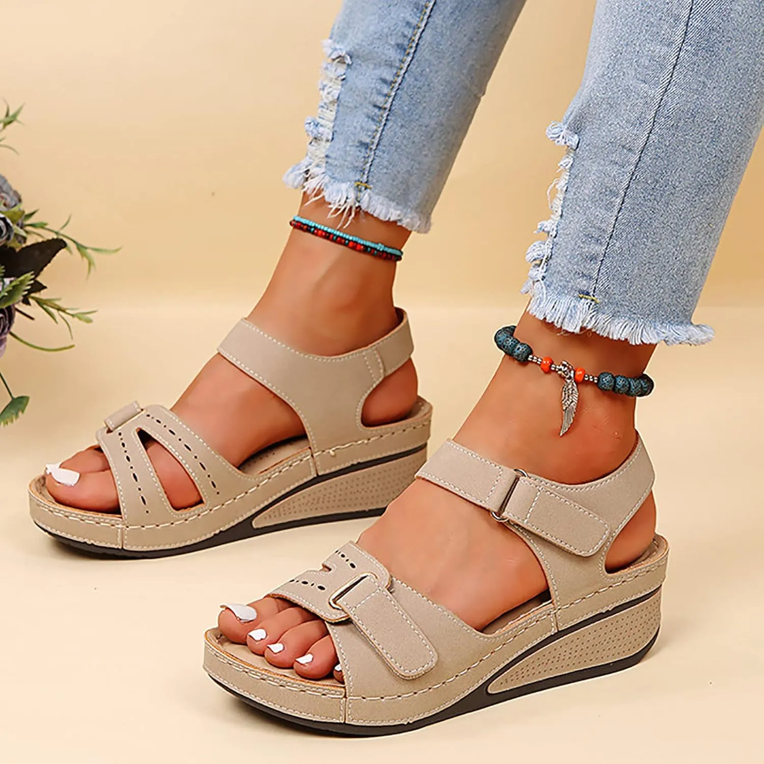 Sandals for Women Dressy,Sandals For Womens Casual Open Toe Strappy Wedge Sandals Summer Dressy Beach Womens Sandals