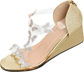 Sandals for Women Wedge Shoes Plus Size Crystal Butterfly Sandals For Women; New Summer With Round Toe And Wedge Heel